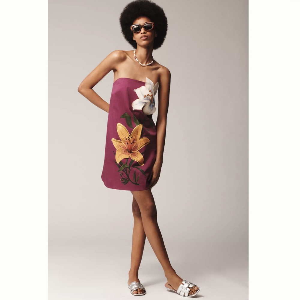 FARM Rio Plum Floral Slip Dress with Yellow & White Lily Prints - Picture 2 of 5